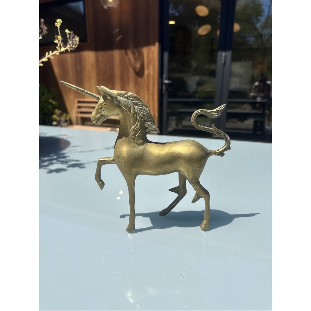 Vintage Brass Unicorn Horse Figurine Statue Animal Decor Bustamante 1 lb 9 oz